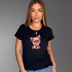 Blusinha baby look feminina estampada cachorrinho com pirulito