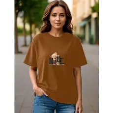 Camiseta feminina oversize estampada Nice com ursinho