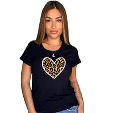 Blusa Feminina Babylook Feminina Tshirt Coração animal print