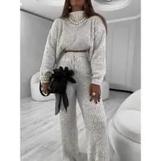 Conjunto Feminino Gola Alta Inverno Quente Tricot Mousse Elegante