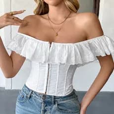 WECHERY Espartilho Feminino Com Ombros De Fora , Modelador Moderno Babados , Camisas Modeladoras De Corpo