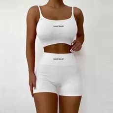 WECHERY Conjunto Esportivo Sem Costura Feminino , 2 Peças , Top Crop , Shorts , Roupa De Treino , Fitness , Conjuntos De