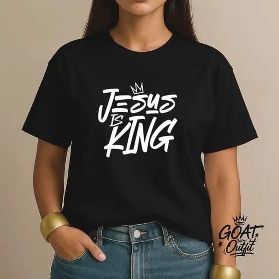 Camiseta Feminina 100% Algodão Jesus Is King Estilo Minimalista Camisa Cristã Casual Estilo Dia Dia