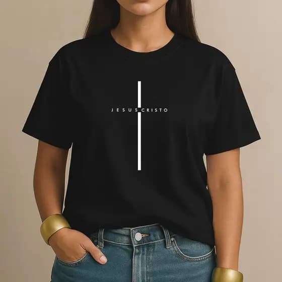 Camiseta Jesus Cristo Minimalista Feminina Cruz Cristã Algodão Premium Camisa Casual Estilo Dia Dia