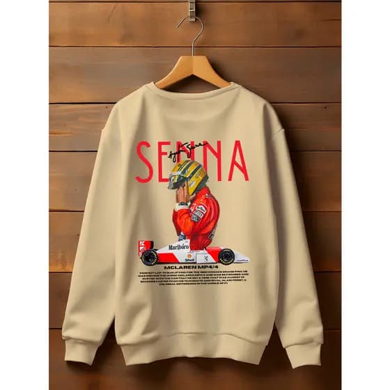 Moletom Gola Redonda Unissex Ayrton Senna Blusa De Frio Basico Careca Casaco Feminino e Masculino Flanelado