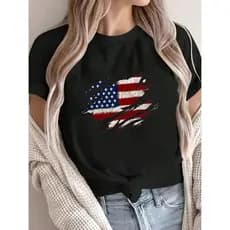 Camiseta Feminina USA Camisa Casual Estampada Blusa 100% Algodão