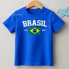 Camiseta Infantil Brasil Juvenil Copa 100% Algodão Menino Menina