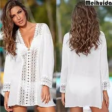 Saida De Praia Saida De Biquini De Renda Manga Longa Roupa Moda Verao