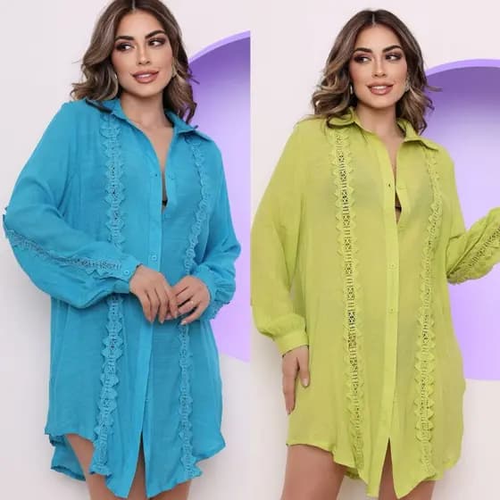 Saida De Praia Camisa Chemise Feminino Moda Praia Novidade