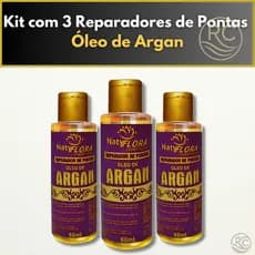 Kit com 3 Reparadores de Pontas Óleo de Argan NatyFlora – Cabelos Brilhantes e Sem Frizz