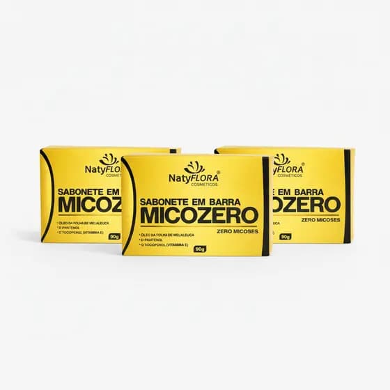 Kit 3 Sabonete Micozero NatyFlora 90g Antifúngico Para Micoses Fungos Pano Branco