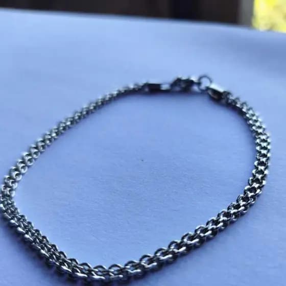 Pulseira de Aço inoxidavel Masculina, fecho Camarão, Prateada, Estilo Corrente de Pulso/ Elo Potugues duplo