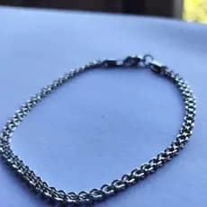 Pulseira de Aço inoxidavel Masculina, fecho Camarão, Prateada, Estilo Corrente de Pulso/ Elo Potugues duplo