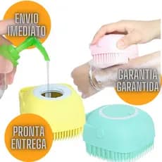 Esponja Para Banho de Silicone com Dispenser Massageador Escova Shampoo Sabonete Liquido Infantil Pet Crianças Presentes Natal