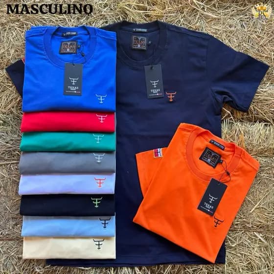 Camiseta Gola Redonda Bordado Basico Pequeno Texas Farm Estilo Country Para Cowboy Peão