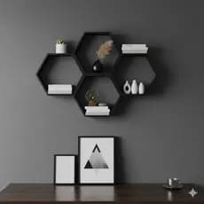 Nicho colmeia hexagonal 4 peças em mdf pretotx