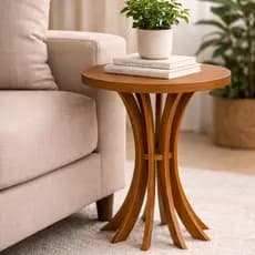 Mesa De Canto Redonda Lateral Sofá Cálice 60cm De Altura Louro Freijó Em MDF