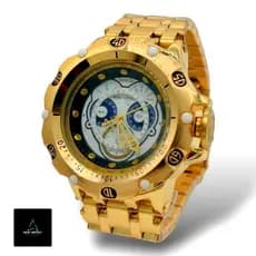 Relógio Masculino Esqueleto Dourado Hybrid Pesado+caixa.