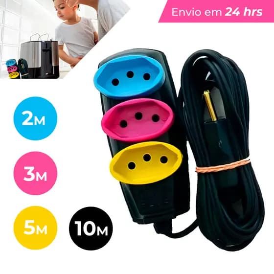 Extensão Elétrica 2/3/5/10 (METROS) Bivolt - Tomadas Tripolares Coloridas Durável Resistente