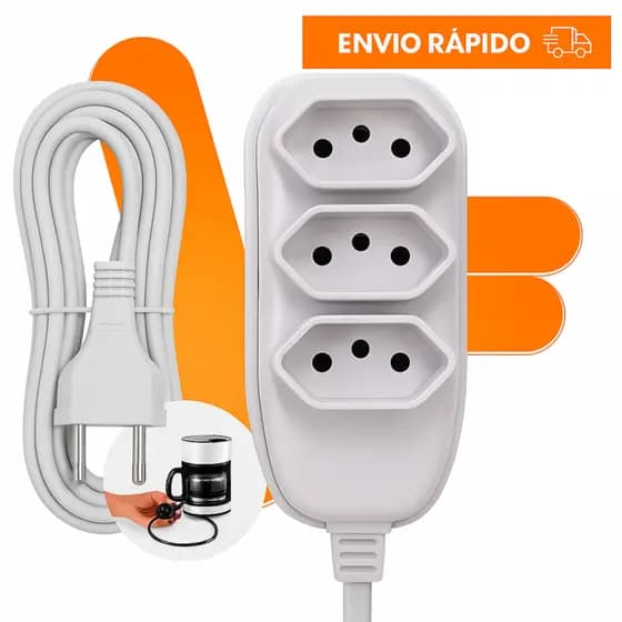 Extensão Elétrica 2/3/5/10 (METROS) Bivolt - Tomadas Tripolares COR BRANCA