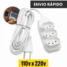 Extensão Elétrica Tripolar 10A Bivolt – 2m / 3m / 5m / 10m BRANCA Durável Resistente