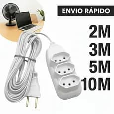Extensão Elétrica Tripolar 10A Bivolt Branca 2m / 3m / 5m / 10m Durável Resistente