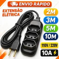 Extensão Elétrica Bivolt com 3 Tomadas 110v 220v Compacta 2 3 5 e 10 Metros