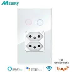 Tuya Interruptor De Luz Wifi Inteligente Dupla Tomada Parede Sensor Painel Vidro Remoto Por Alexa Go