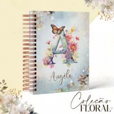 Caderno Personalizado Capa com  Iniciais Floral / Caderno Permanente