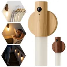 Luminaria Led Recarregável Sensor de Movimento Arandela de Madeira Minimalist Mesa Parede Magnética