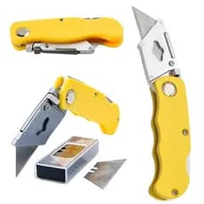 Estilete Profissional Retratil Trapezoidal De Segurança Com 3 Lâminas Metal Reforçado Dobrável