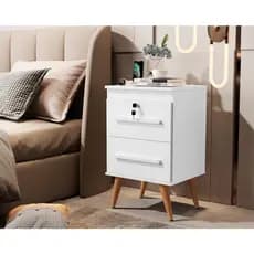 Mesa de cabeceira 2 gaveta-criado mudo com chave branco e preto para sala quarto nicho pequeno  moderno-industrial