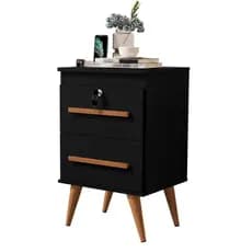 Mesa de Cabeceira 2 Gavetas com Chave G2 Preto  Clique Moveis