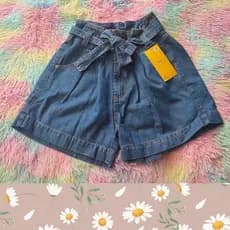 Short Feminino Cós Alto com faixa para laço, short clochard
