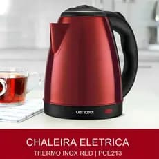 Chaleira Elétrica Lenoxx Inox Vermelho 2 Litros Base Removível Coador Luz Indicadora 220v