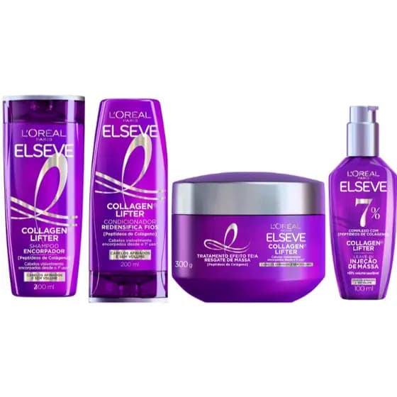 Kit Elseve Completo C/4 Collagen Lifter Hialurônico Colageno Sh 200ml + Cond 200ml + CT 300g + Sérum 100ml