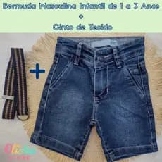 Bermuda Jeans Premium Infantil Regulador Interno  Menino de 1 a 8 Anos com Cinto