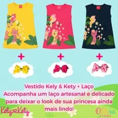 Vestido Infantil Menina Kely Kety Bebê Verão Estampado de 1 a 3 Anos com Laço Artesanal Feito a Mão