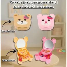 Caixa de Joias Organizadora Infantil Urso Acompanha Colar Pulseira Anel Xuxinha e Presilha