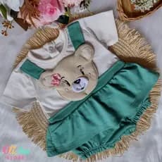 Vestido Romper com Body Embutido Ursinha Bebê 0 a 9 meses Acompanha Faixa de Cabelo