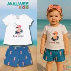 Conjunto Malwee Kids Bebê Menina Verão Estampa Mar 1 a 3 Anos