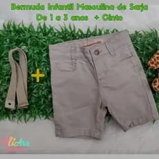 Bermuda Bege Sarja Infantil Regulador Interno Bebê Menino de 1 a 3 Anos com Cinto