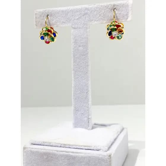Brinco Gancho Flor com Zircônias Coloridas Folheado Luxo Elegância Presente Feminino Moda Mulher