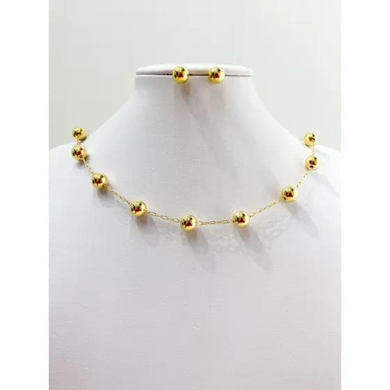 Conjunto Choker e Brincos de Bolinhas OU PULSEIRA Folheado a Ouro18K/Prata Elegância Presente Mulher