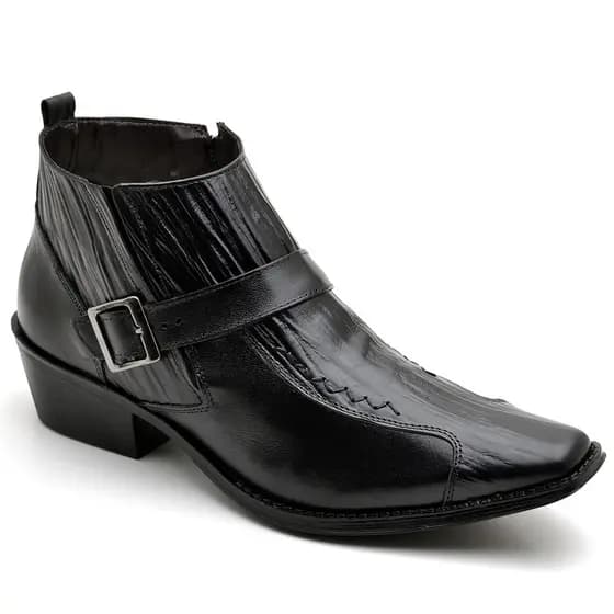 Bota Masculina Confortável Modelo Texas Couro Legítimo Cowboy Festa Peão Preto e Café