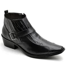 Bota Masculina Confortável Modelo Texas Couro Legítimo Cowboy Festa Peão Preto e Café