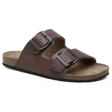 Sandália Chinelo Birken Feminino Em Couro Legitimo Ajustável Papete Unissex Confortável Preto Café Azul