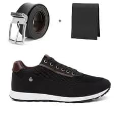 Tênis Masculino Casual Básico Kit Com Cinto e Carteira