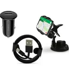 KIT 3 IN 1 ( SUPORTE + CARREGADOR + CABO ) CABO PARA CELULAR IPHONE ANDROID MOTORISTA