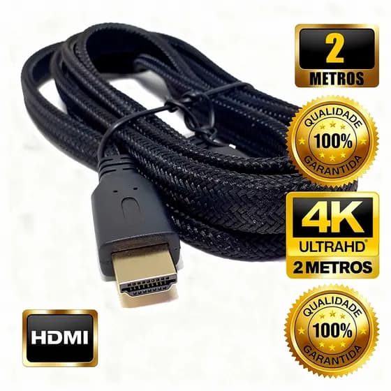 Cabo HDMI 2.0 Gold 4K Ultra HD 2 Metros - Nylon Reforçado e Blindado